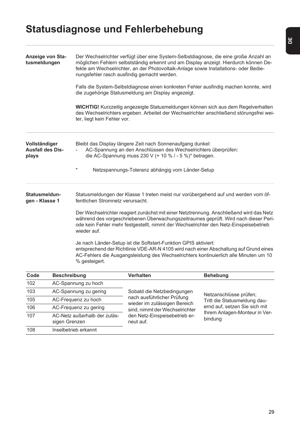 Statusdiagnose und fehlerbehebung | Fronius Agilo 360.0-3 TL User Manual | Page 31 / 166