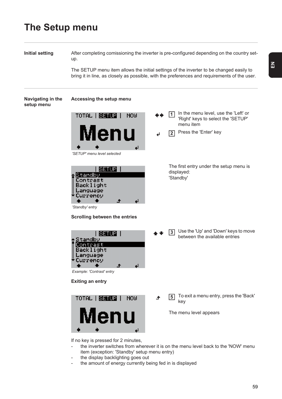The setup menu | Fronius Agilo 360.0-3 TL User Manual | Page 61 / 166