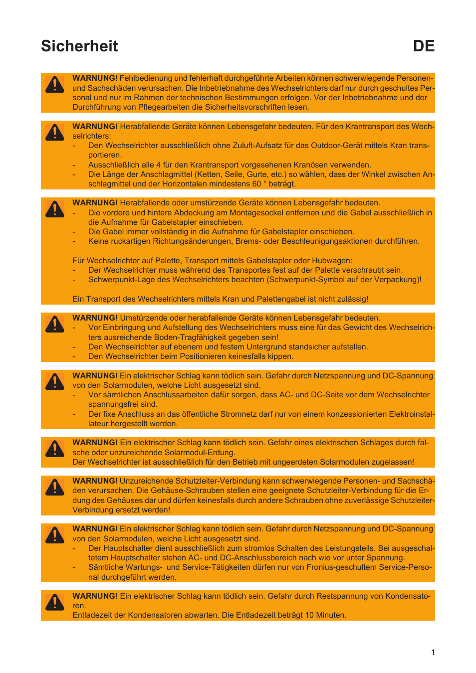 Sicherheit de | Fronius Agilo TL Installation User Manual | Page 3 / 52