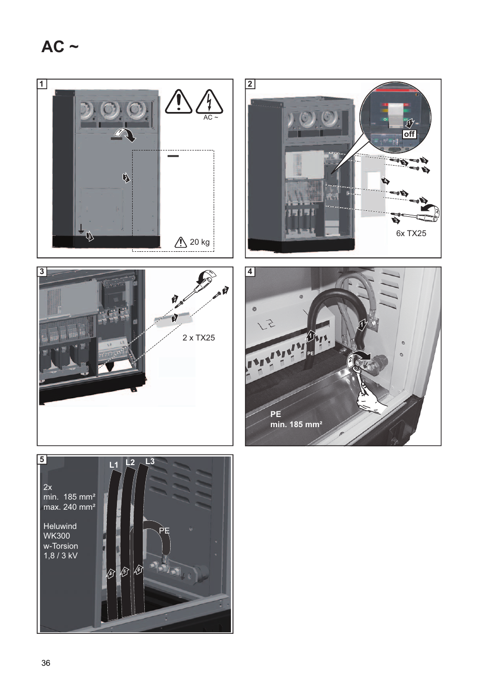 20 kg, 6x tx25 2, 2 x tx25 3 | Pe min. 185 mm | Fronius Agilo TL Installation User Manual | Page 38 / 52