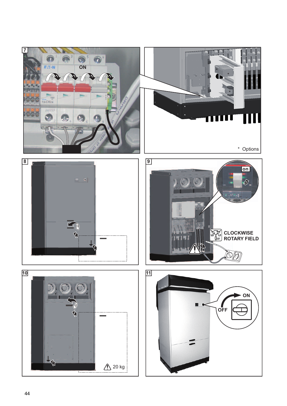 On * options * * * 7, Clockwise rotary field 9 20 kg, 10 on off 11 | Fronius Agilo TL Installation User Manual | Page 46 / 52