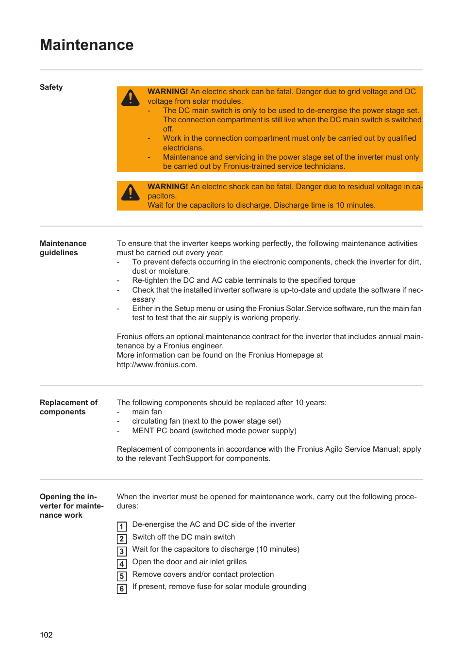 Maintenance | Fronius Agilo 75.0 User Manual | Page 104 / 118