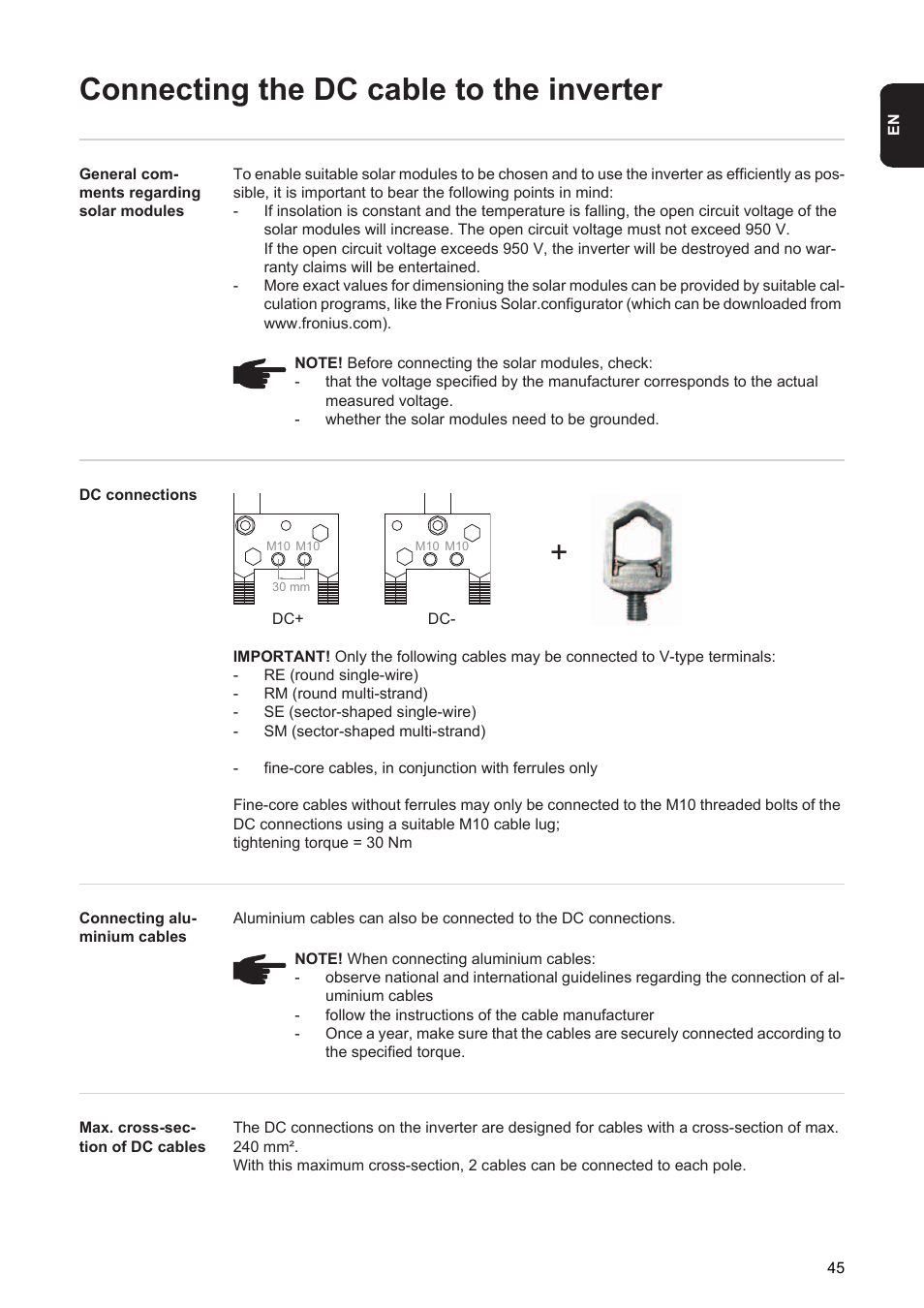 Connecting the dc cable to the inverter | Fronius Agilo 75.0 User Manual | Page 47 / 118