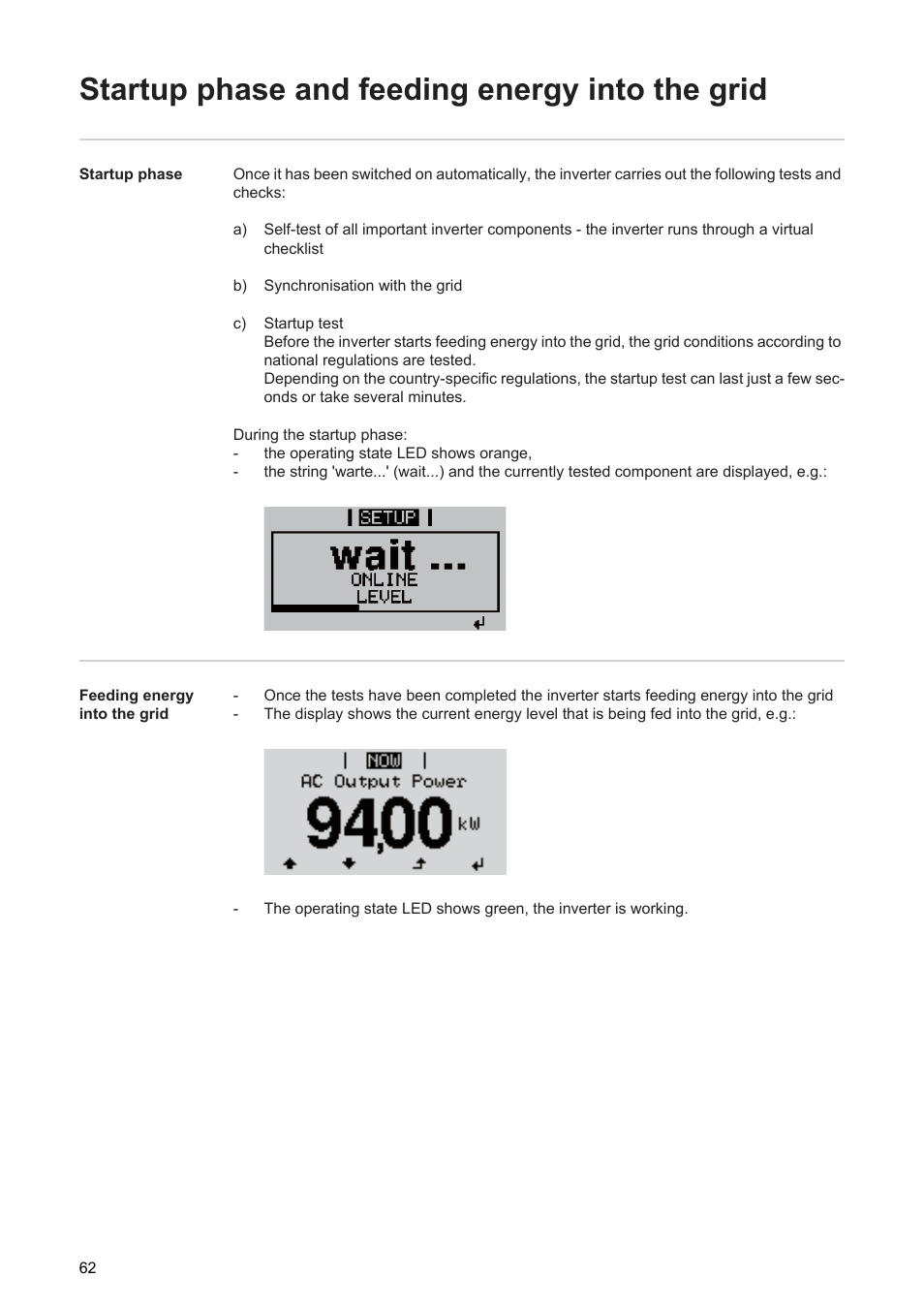 Startup phase and feeding energy into the grid | Fronius Agilo 75.0 User Manual | Page 64 / 118