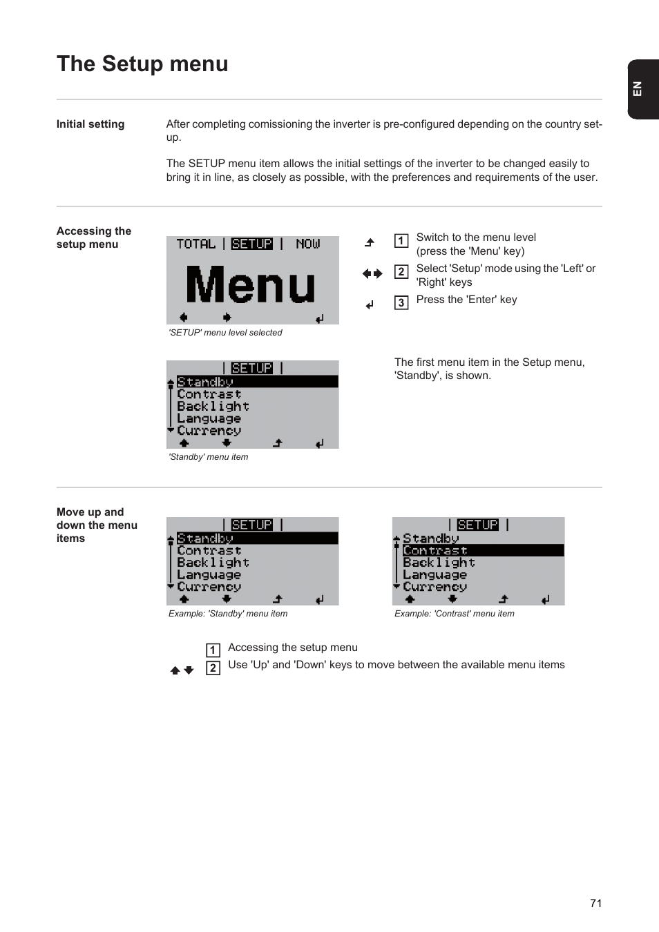 The setup menu | Fronius Agilo 75.0 User Manual | Page 73 / 118