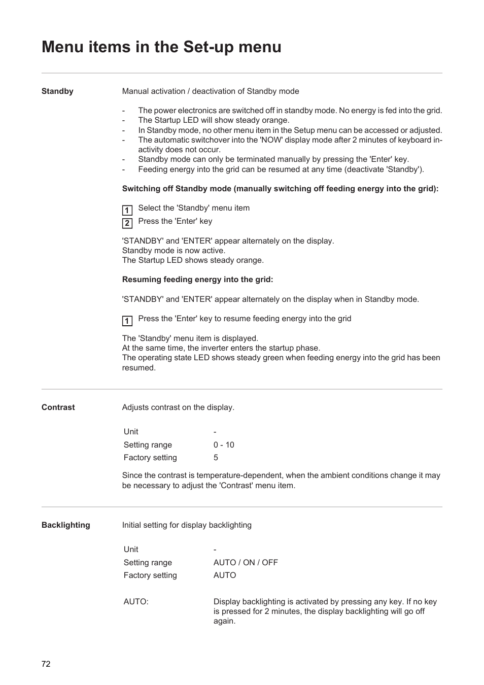 Menu items in the set-up menu | Fronius Agilo 75.0 User Manual | Page 74 / 118