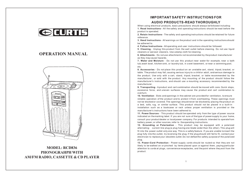 Curtis RCD836 User Manual | 8 pages