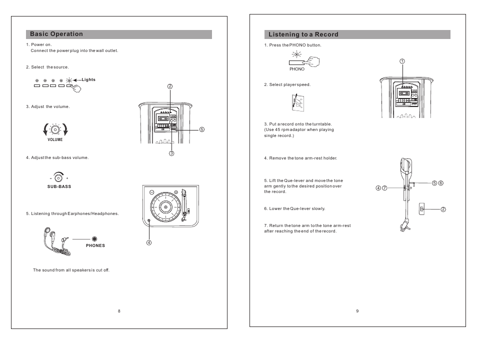 Т³гж 5, Basic operation, Listening to a record | Curtis RCD836 User Manual | Page 5 / 8