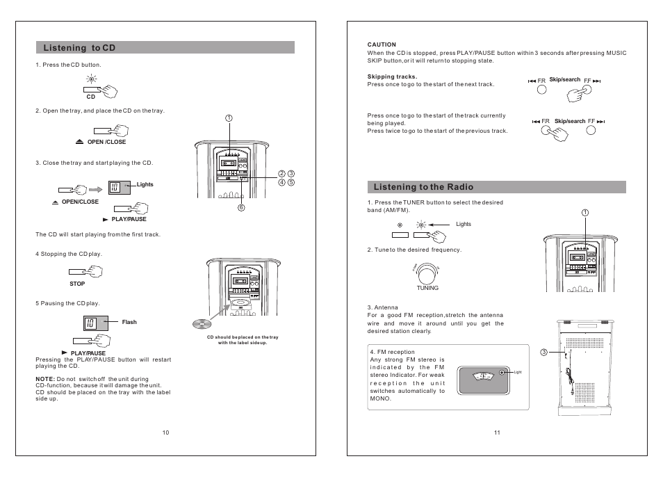 Т³гж 6, Listening to cd, Listening to the radio | Curtis RCD836 User Manual | Page 6 / 8