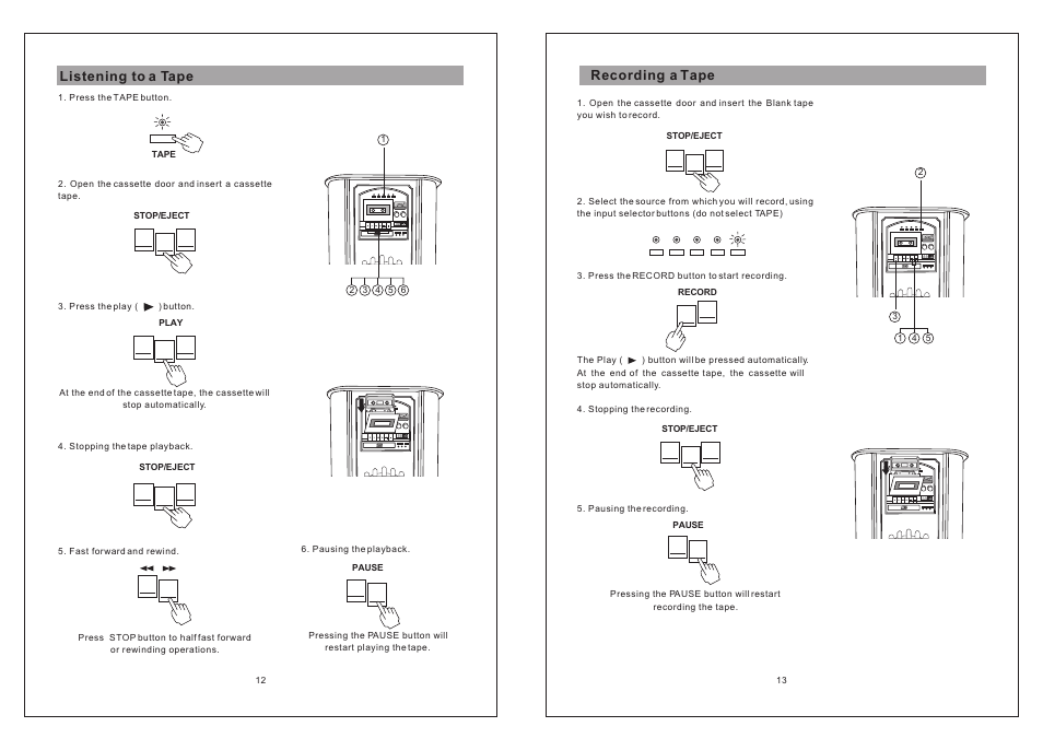 Т³гж 7, Listening to a tape, Recording a tape | Curtis RCD836 User Manual | Page 7 / 8