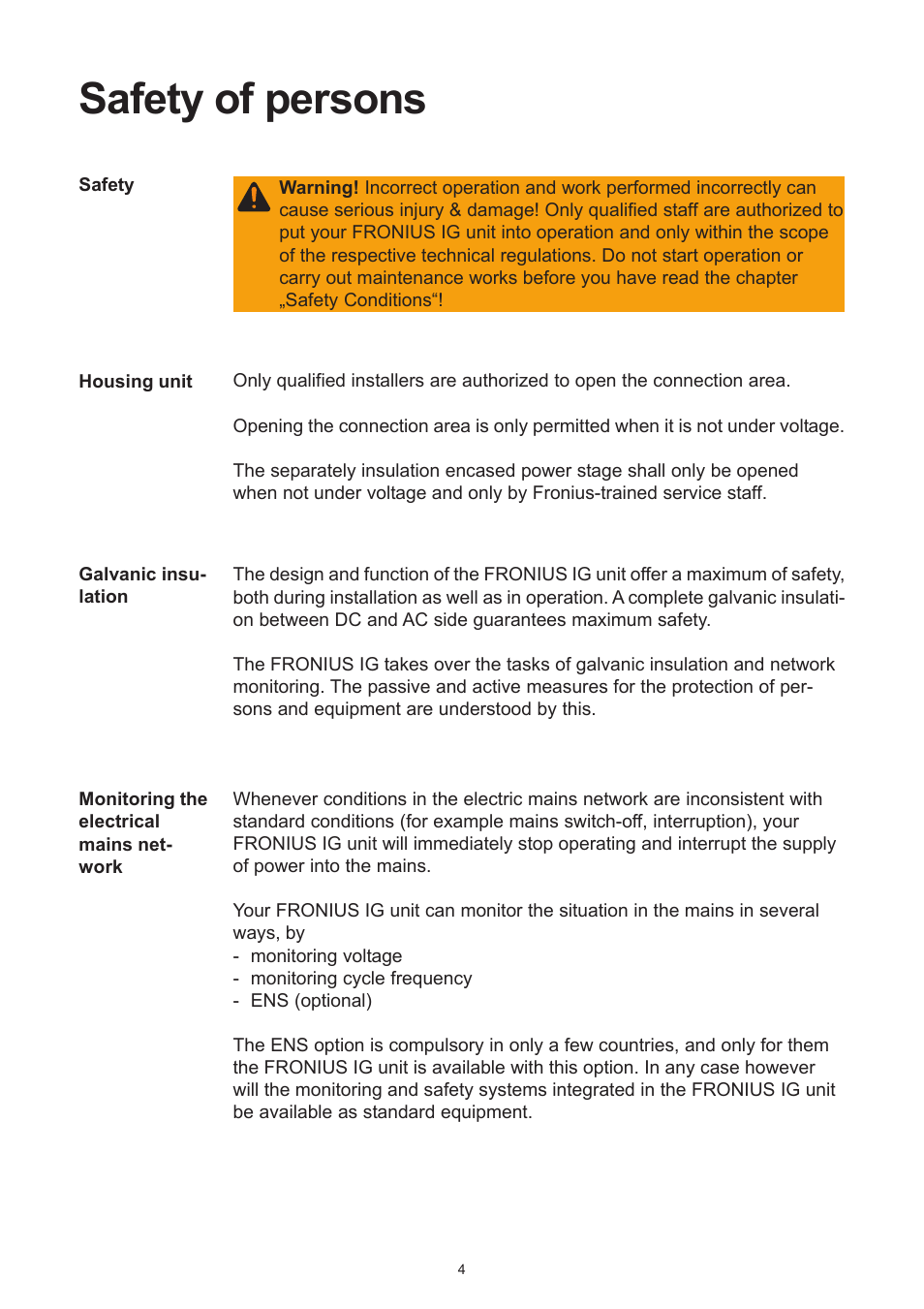 Safety of persons | Fronius IG 15 User Manual | Page 12 / 92