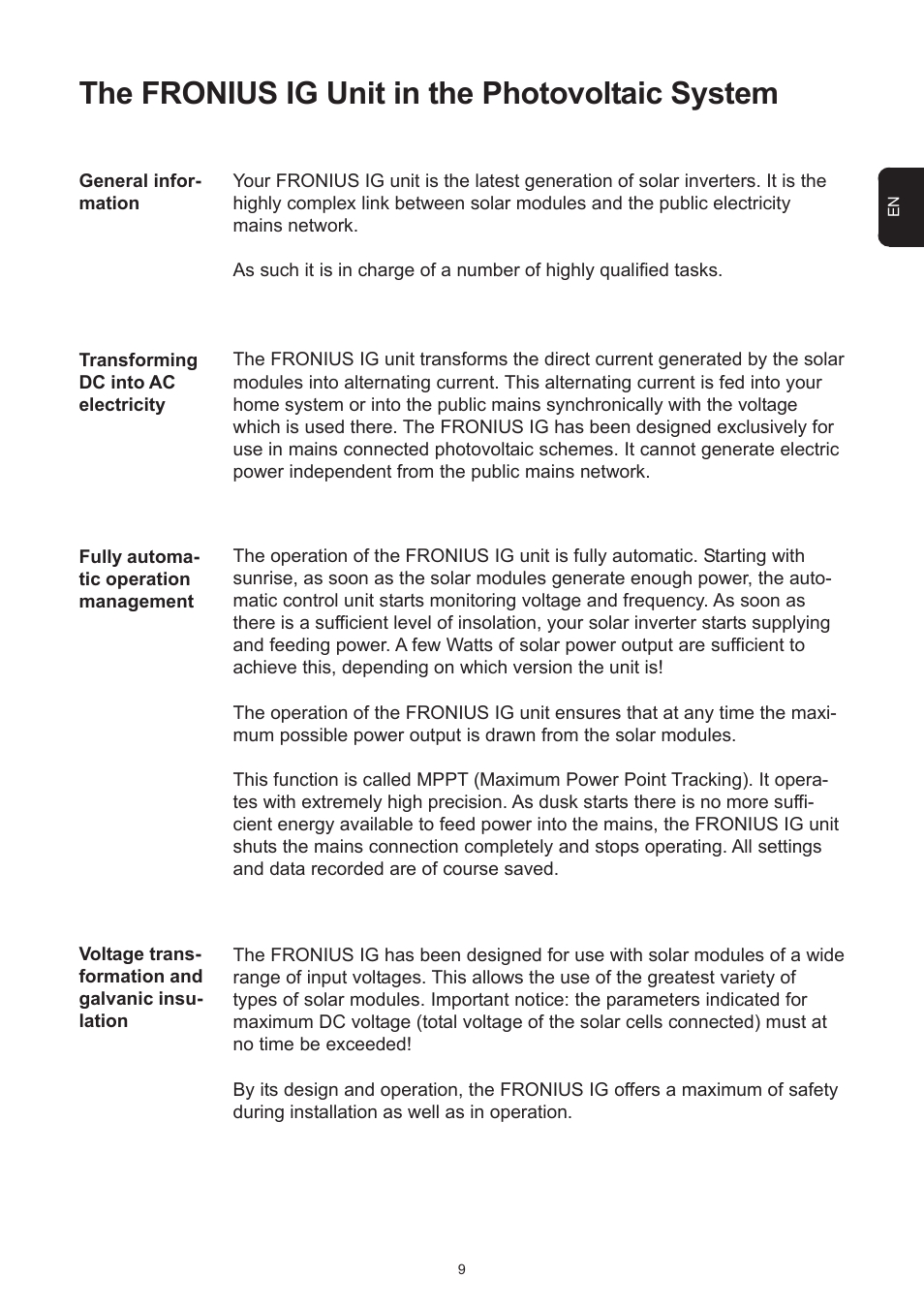 The fronius ig unit in the photovoltaic system | Fronius IG 15 User Manual | Page 17 / 92