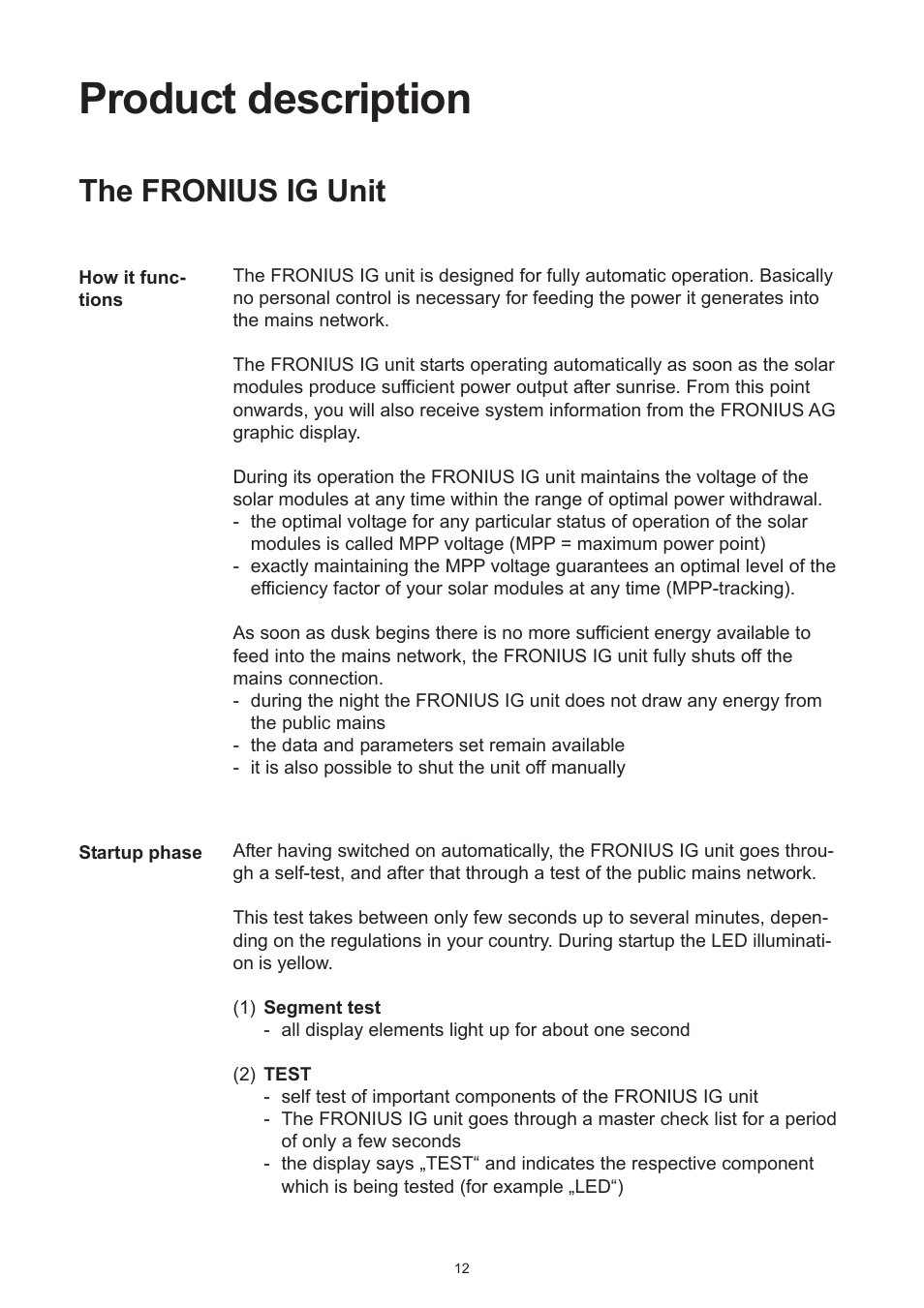 Product description, The fronius ig unit | Fronius IG 15 User Manual | Page 20 / 92