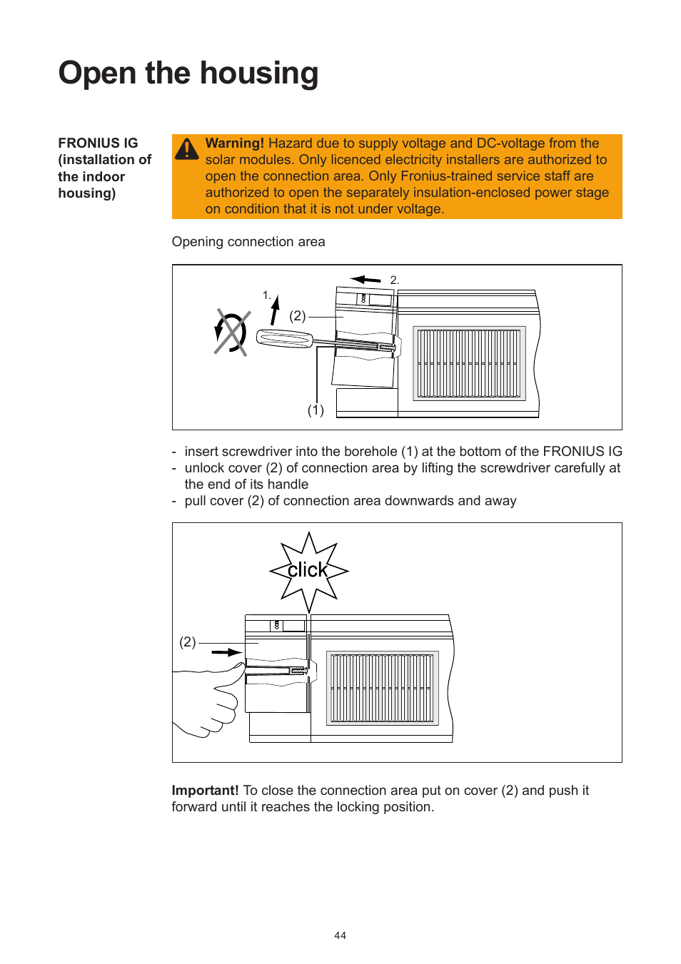 Open the housing | Fronius IG 15 User Manual | Page 52 / 92