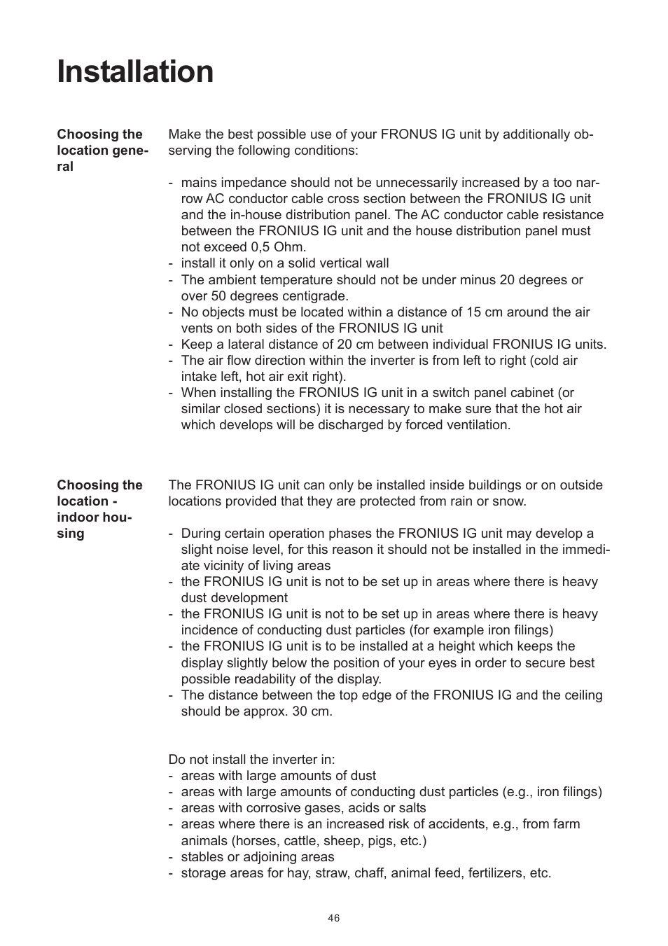 Installation | Fronius IG 15 User Manual | Page 54 / 92