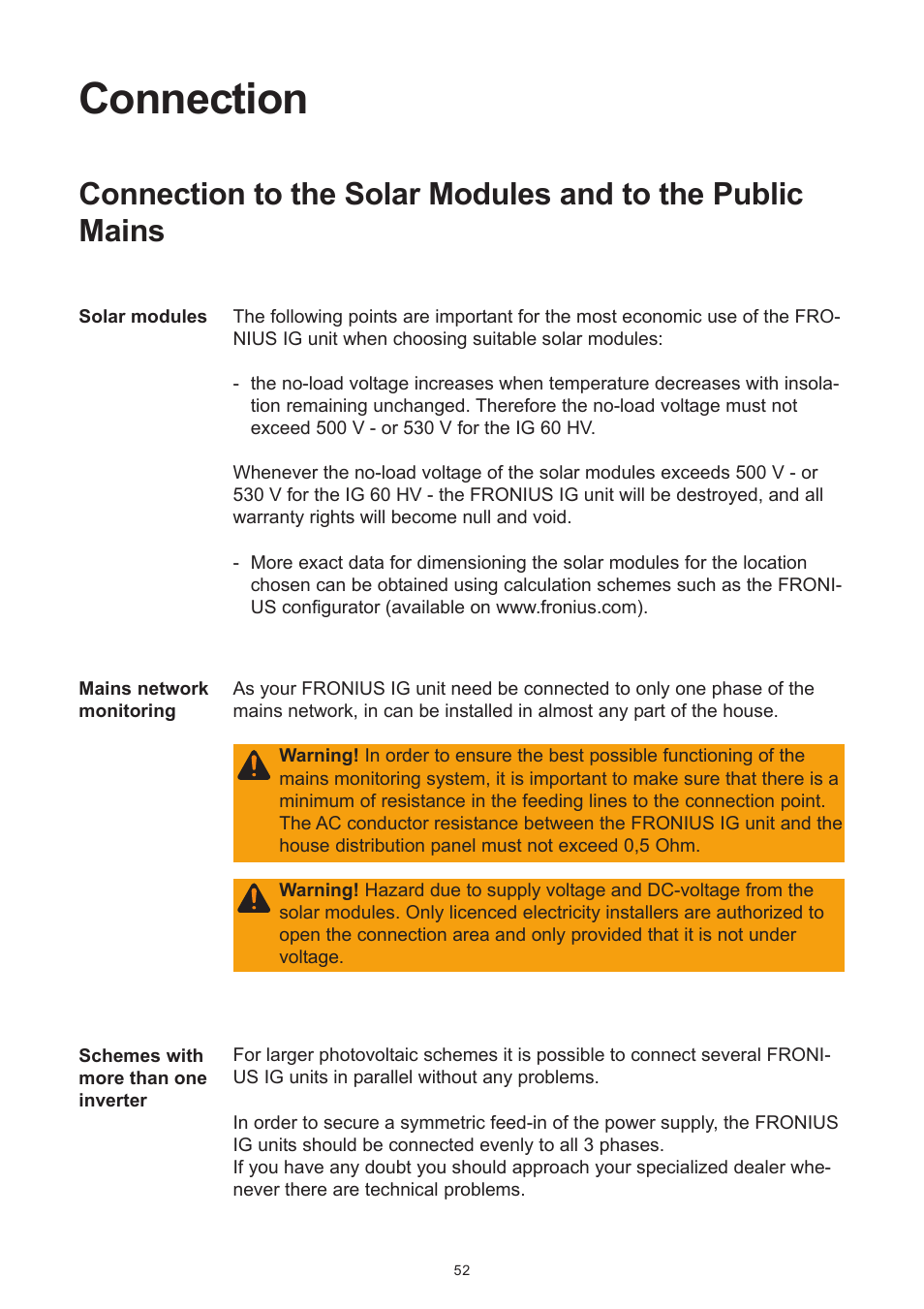 Connection | Fronius IG 15 User Manual | Page 60 / 92