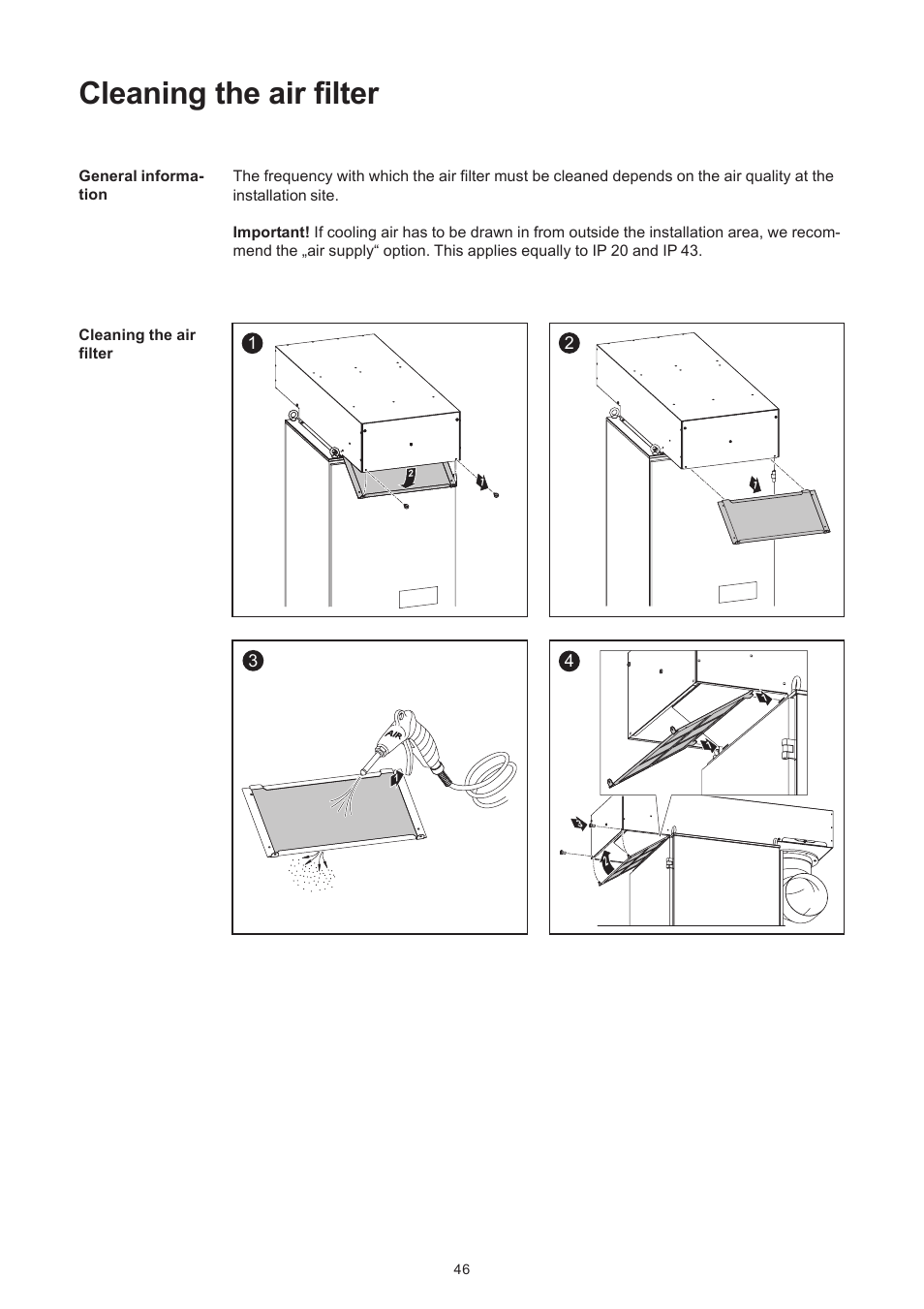 Cleaning the air filter | Fronius IG 300 User Manual | Page 54 / 80