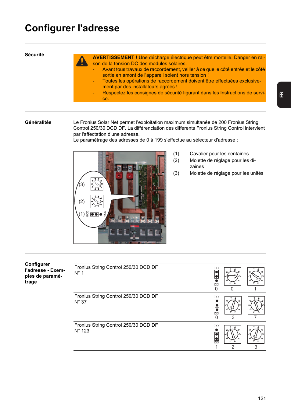 Configurer l'adresse | Fronius String Control 250/30 DCD DF User Manual | Page 123 / 132