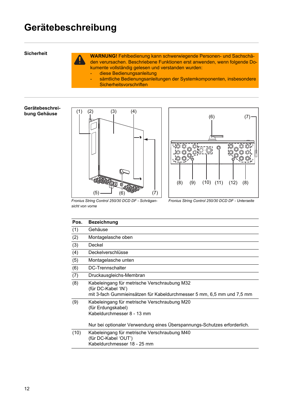 Gerätebeschreibung | Fronius String Control 250/30 DCD DF User Manual | Page 14 / 132