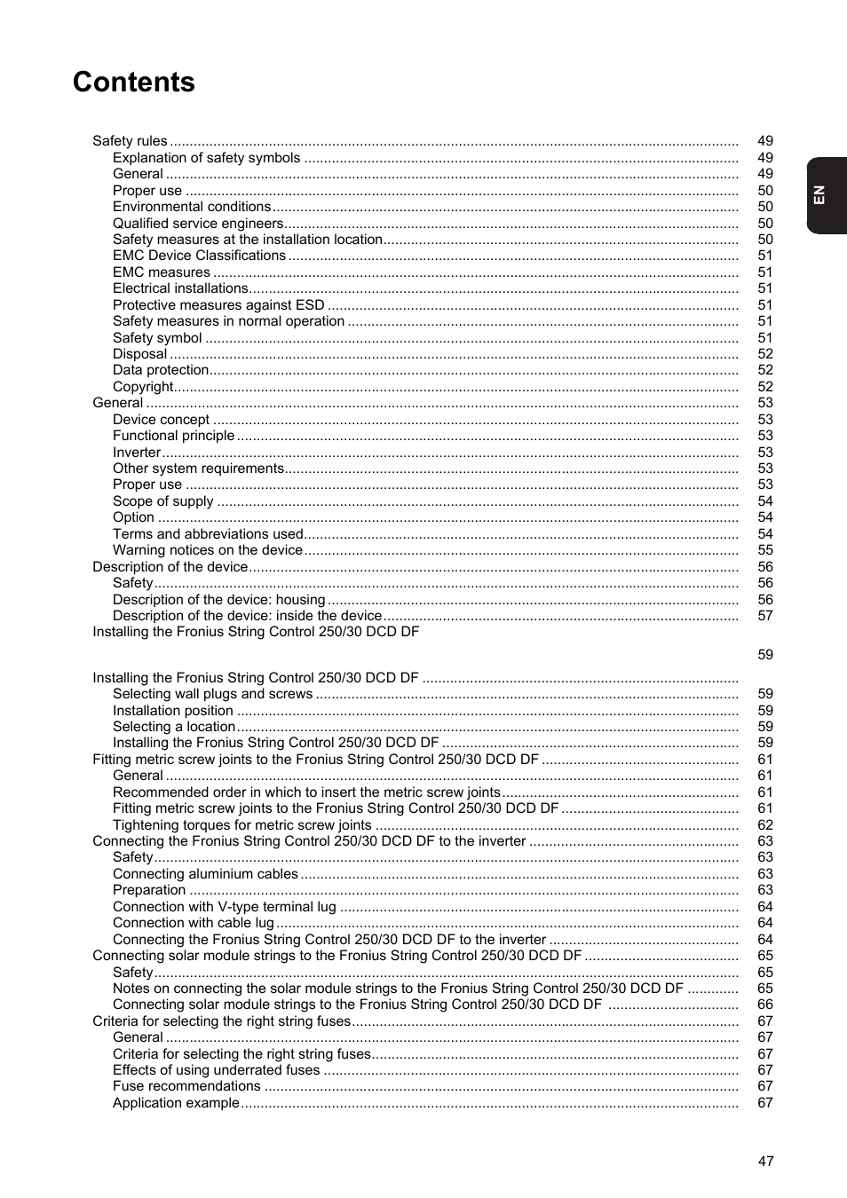 Fronius String Control 250/30 DCD DF User Manual | Page 49 / 132