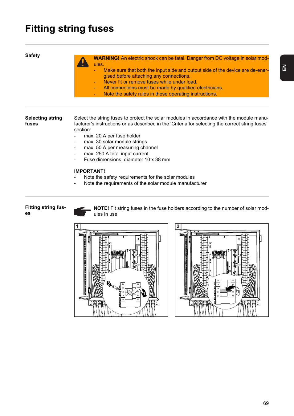 Fitting string fuses | Fronius String Control 250/30 DCD DF User Manual | Page 71 / 132