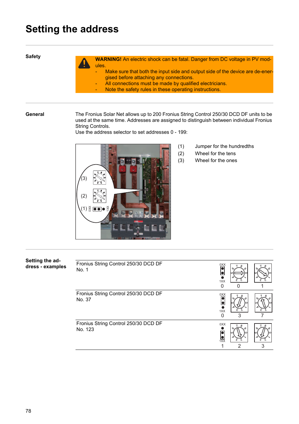 Setting the address | Fronius String Control 250/30 DCD DF User Manual | Page 80 / 132