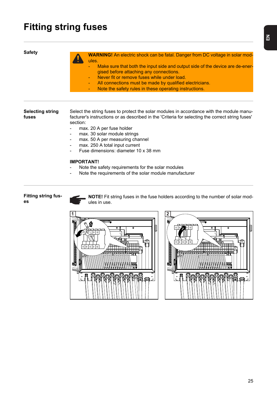 Fitting string fuses | Fronius String Control 250/30 User Manual | Page 27 / 46