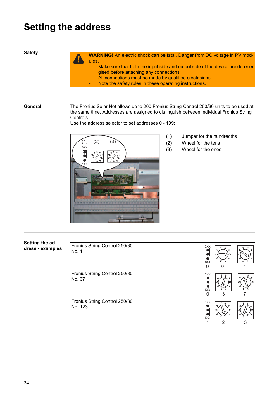 Setting the address | Fronius String Control 250/30 User Manual | Page 36 / 46