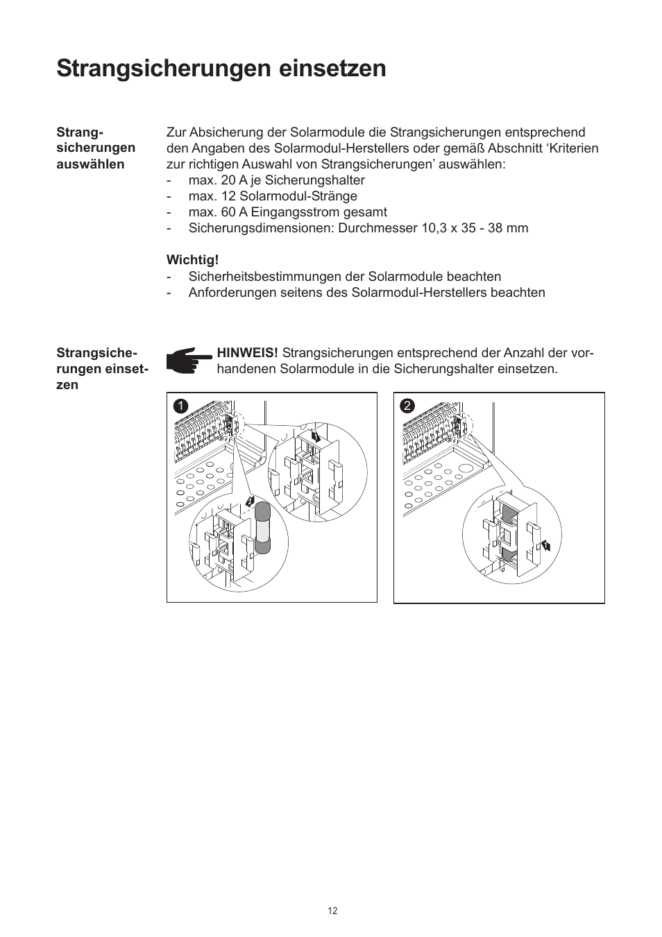 Strangsicherungen einsetzen | Fronius DC Box 60/12 User Manual | Page 16 / 135