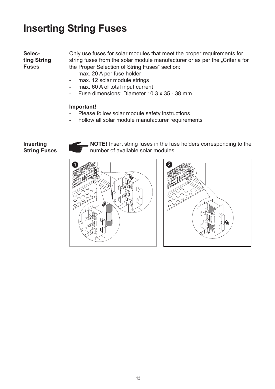 Inserting string fuses | Fronius DC Box 60/12 User Manual | Page 38 / 135