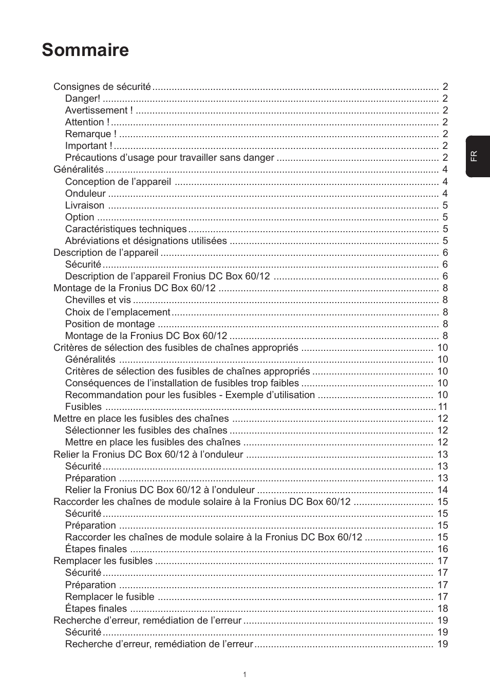 Sommaire | Fronius DC Box 60/12 User Manual | Page 49 / 135