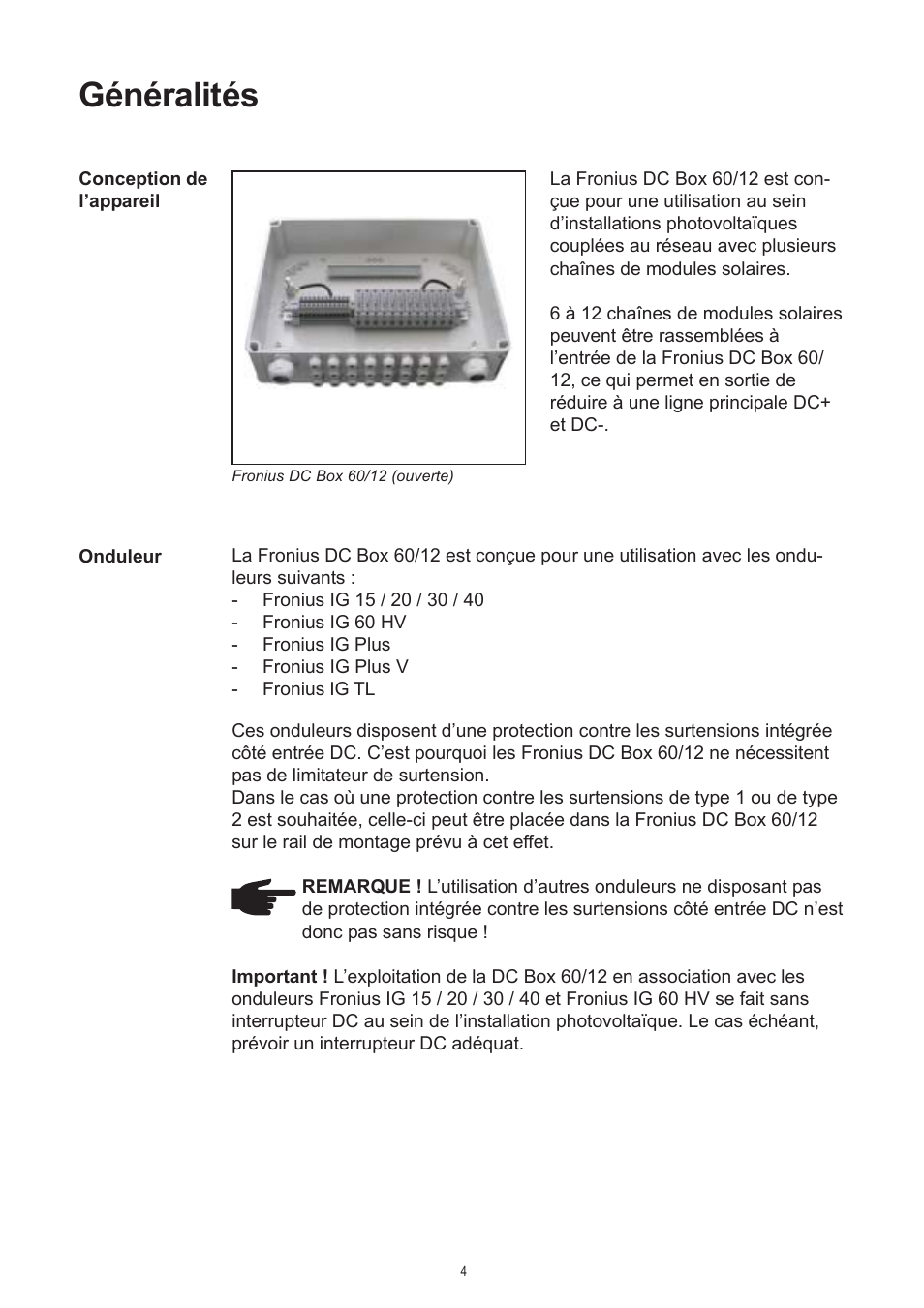 Généralités | Fronius DC Box 60/12 User Manual | Page 52 / 135