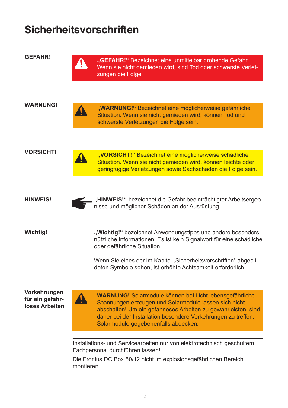 Sicherheitsvorschriften | Fronius DC Box 60/12 User Manual | Page 6 / 135