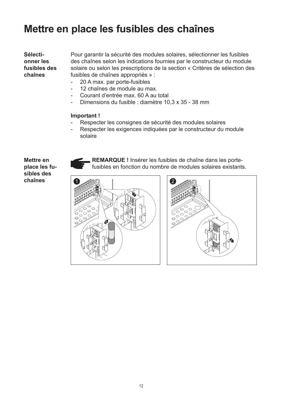 Mettre en place les fusibles des chaînes | Fronius DC Box 60/12 User Manual | Page 60 / 135