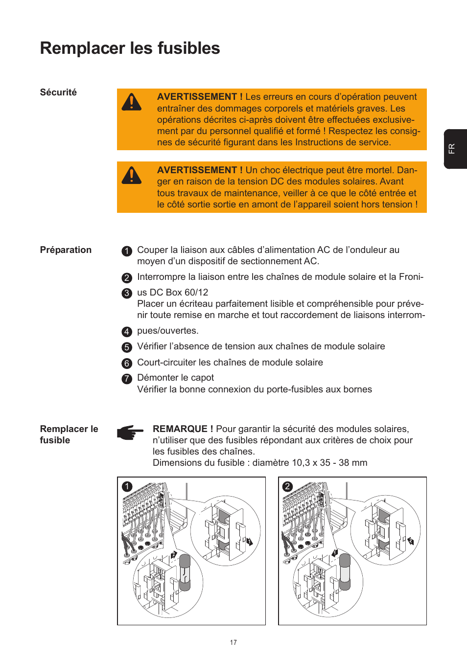 Remplacer les fusibles | Fronius DC Box 60/12 User Manual | Page 65 / 135