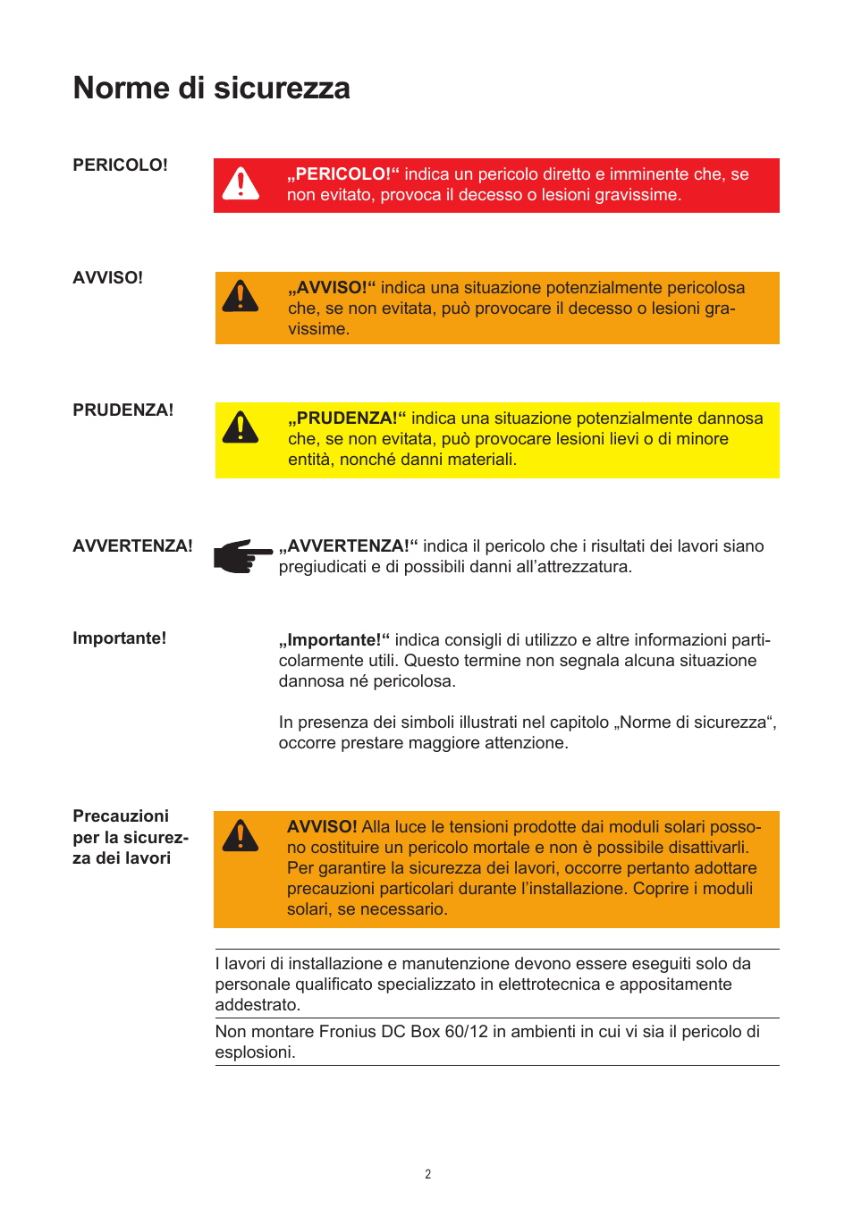 Norme di sicurezza | Fronius DC Box 60/12 User Manual | Page 72 / 135