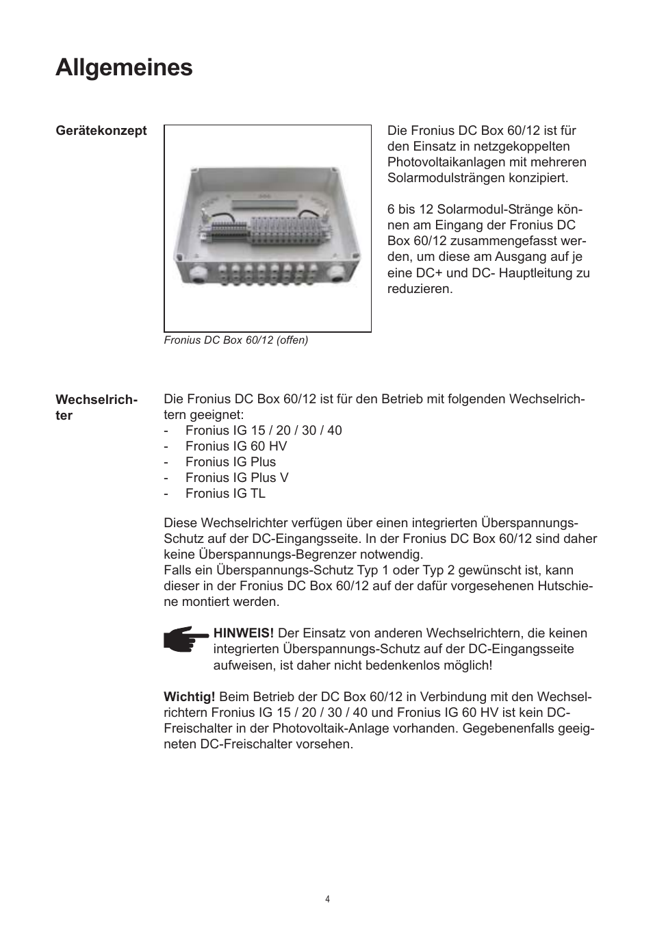 Allgemeines | Fronius DC Box 60/12 User Manual | Page 8 / 135