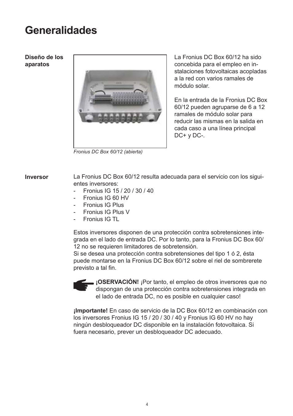 Generalidades | Fronius DC Box 60/12 User Manual | Page 96 / 135