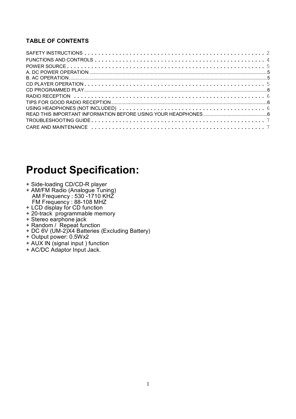 Product specification | Curtis RCD224 User Manual | Page 2 / 8