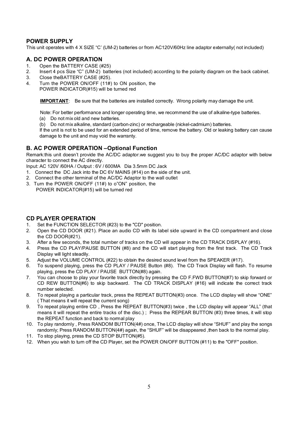 Functions and controls | Curtis RCD224 User Manual | Page 6 / 8