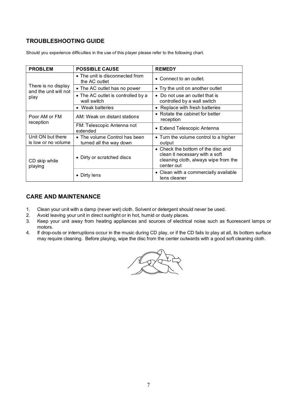 Cd programmed play radio reception | Curtis RCD224 User Manual | Page 8 / 8