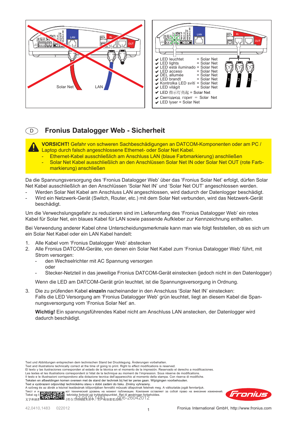 Fronius Datalogger Web Safety User Manual | 6 pages