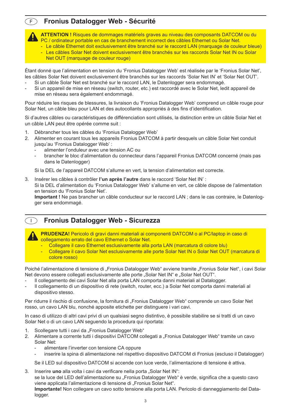 Fronius datalogger web - sécurité, Fronius datalogger web - sicurezza | Fronius Datalogger Web Safety User Manual | Page 3 / 6