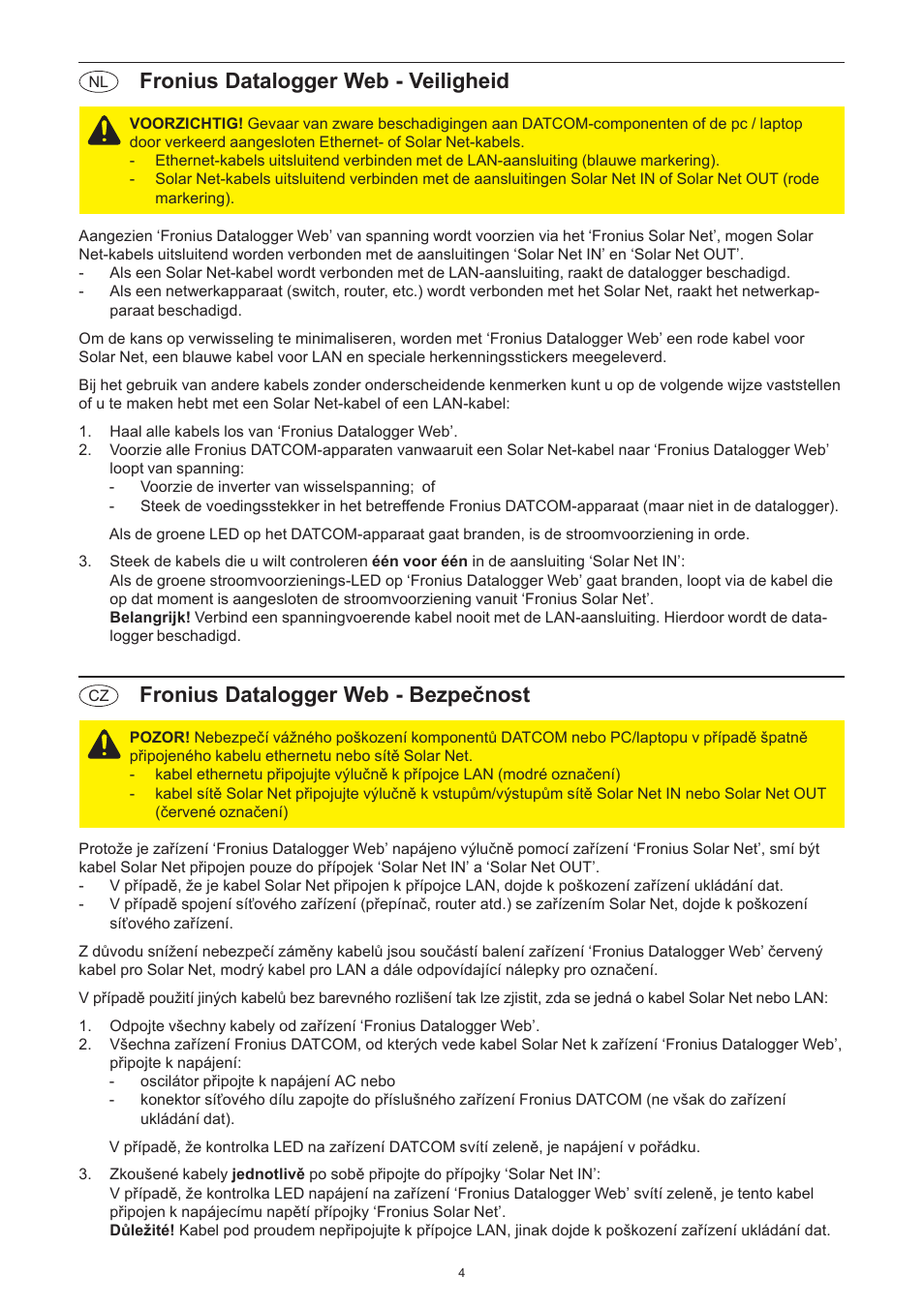Fronius datalogger web - bezpečnost, Fronius datalogger web - veiligheid | Fronius Datalogger Web Safety User Manual | Page 4 / 6