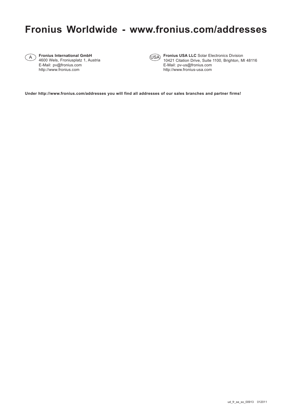 Fronius sales and service offices | Fronius Personal Display User Manual | Page 100 / 100