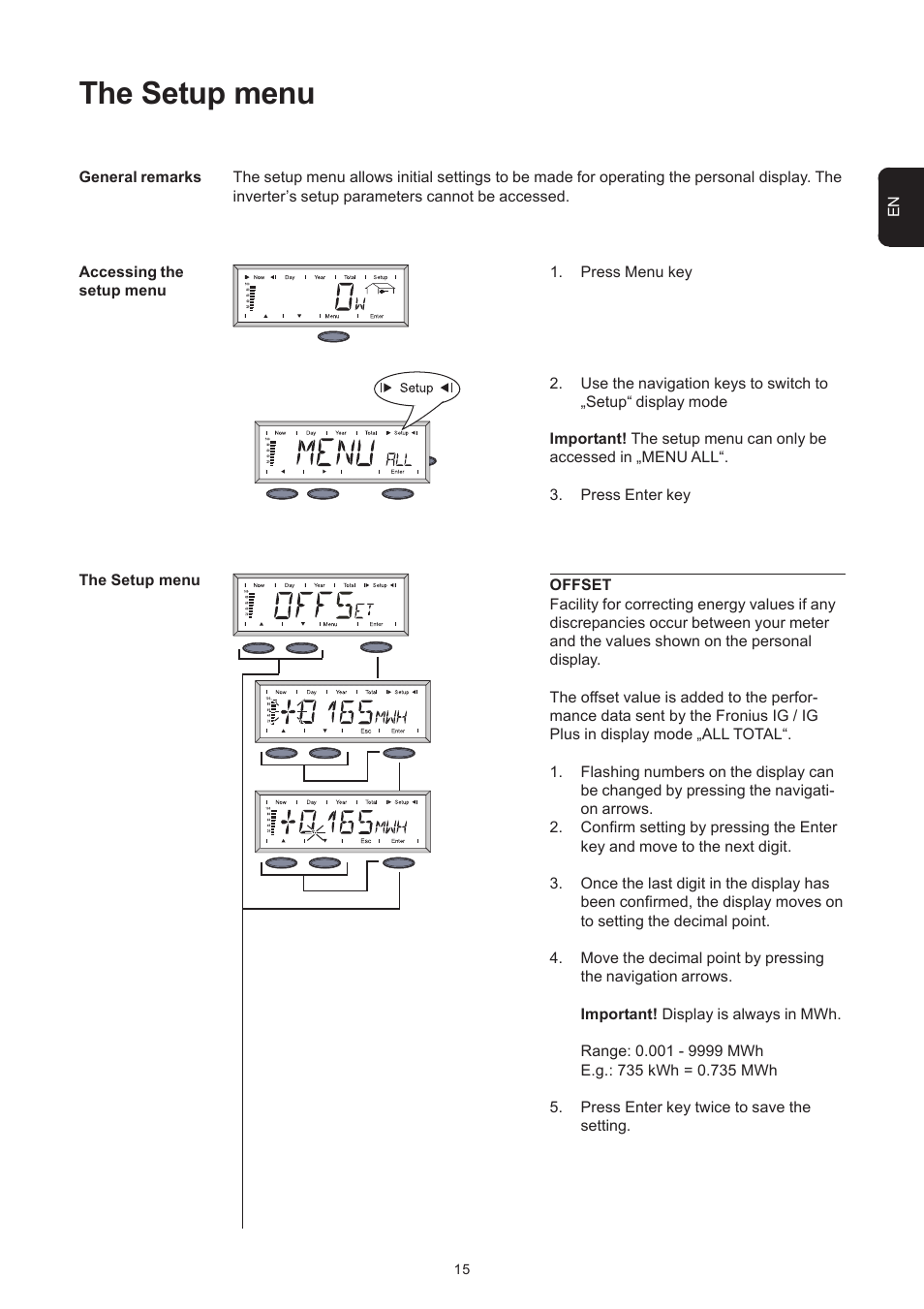 The setup menu | Fronius Personal Display User Manual | Page 19 / 100