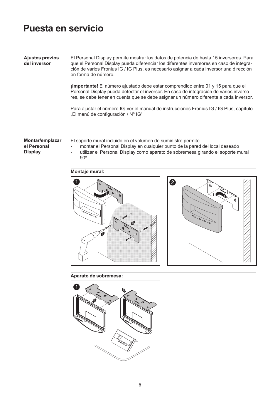 Puesta en servicio | Fronius Personal Display User Manual | Page 36 / 100