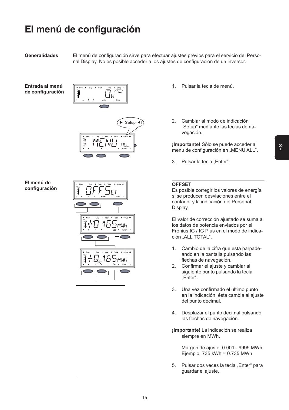 El menú de configuración | Fronius Personal Display User Manual | Page 43 / 100