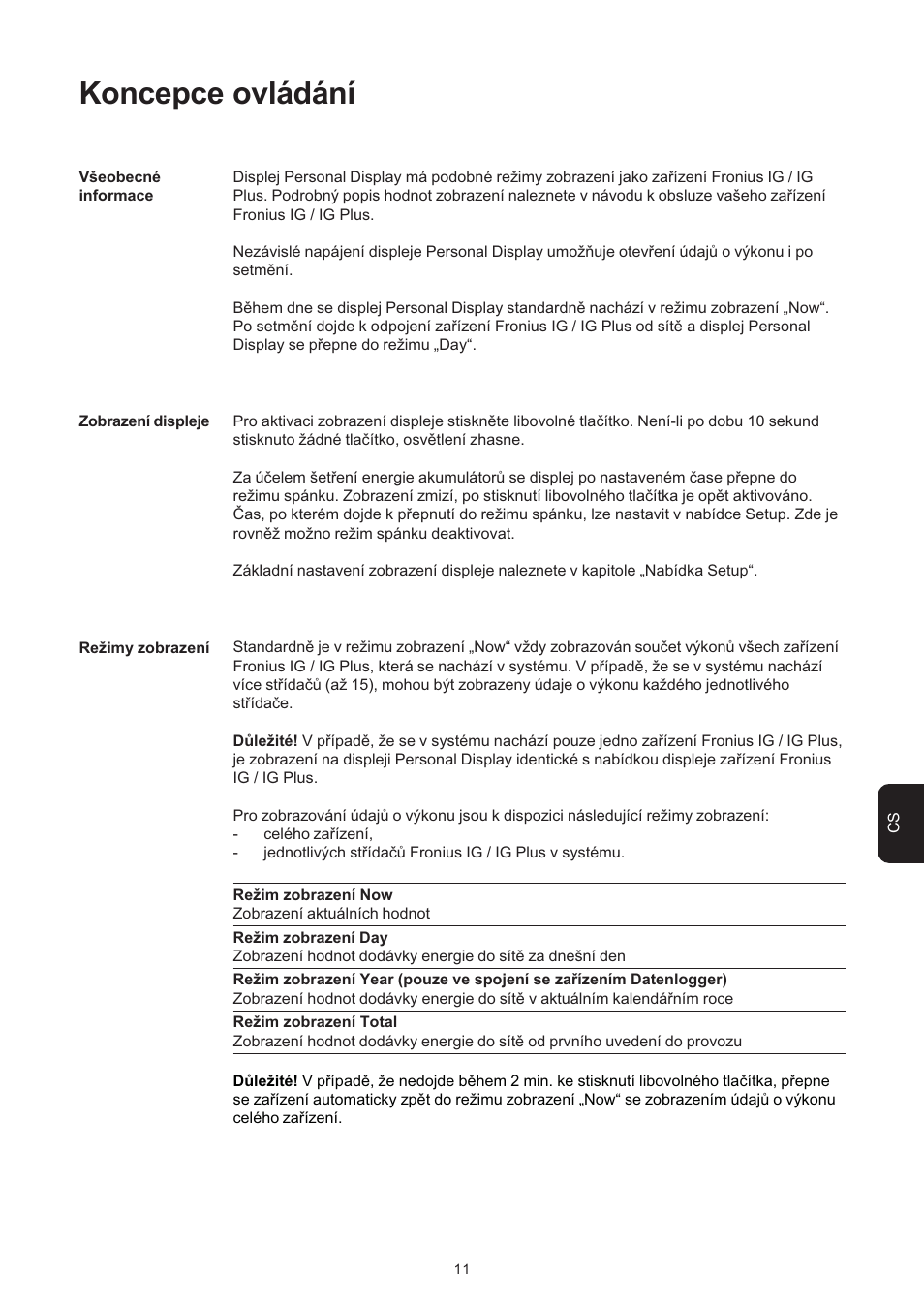 Koncepce ovládání | Fronius Personal Display User Manual | Page 63 / 100