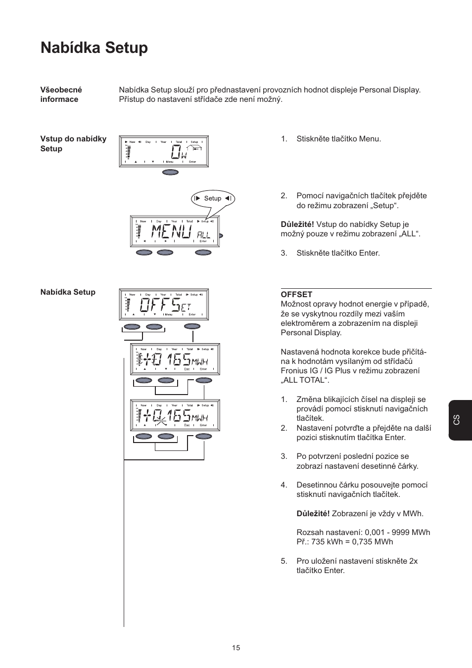 Nabídka setup | Fronius Personal Display User Manual | Page 67 / 100